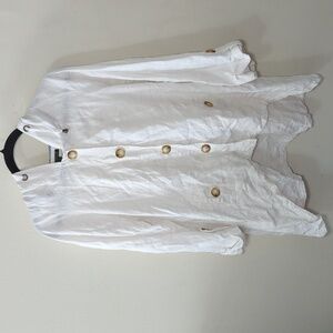 For Cynthia White 100% Linen Lagenlook Jacket High-Low Hooded Women's Size M